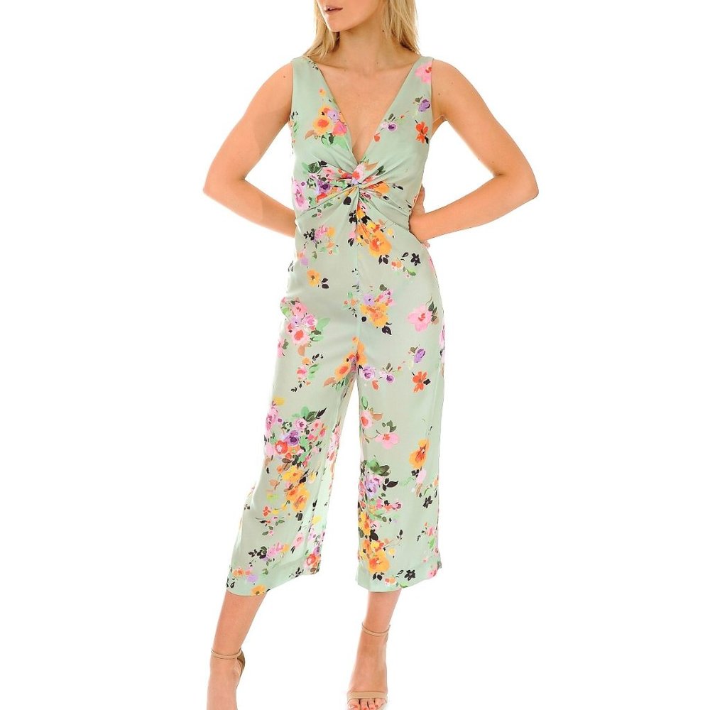 Super Cute Zara Green Floral Satin Jumpsuit